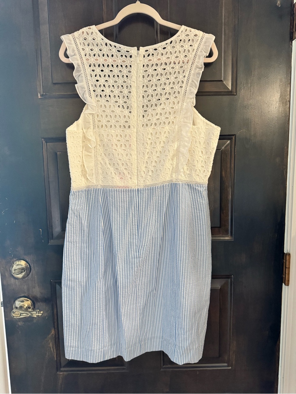 Lilly Pulitzer White Eyelet Bodice Blue Pinstripe Midi Dress - Picture 2 of 5